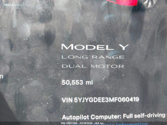 5YJYGDEE3MF060419 Tesla Model Y Long Range Dual Motor All-wheel Drive