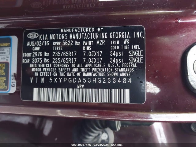 KIA Sorento 3.3l Lx 2017 5XYPGDA53HG233484 Image 9