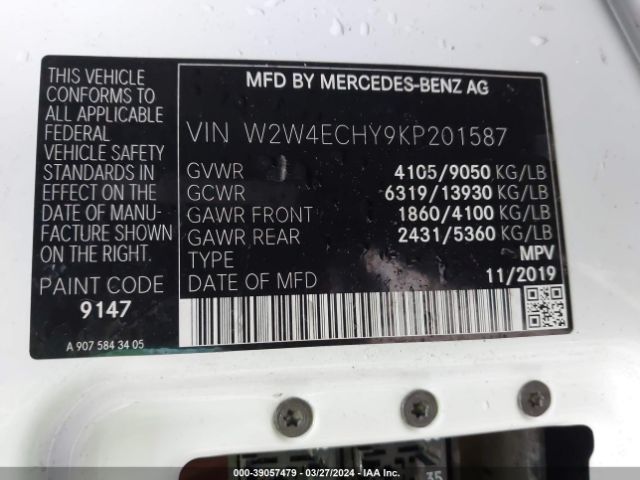 W2W4ECHY9KP201587 Freightliner Sprinter 2500 High Roof V6