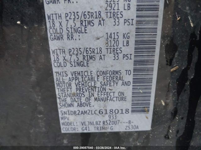 5N1DR2AM2LC618018 Nissan Pathfinder S 4wd