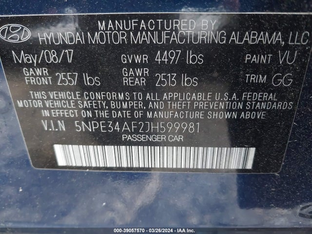 Hyundai SONATA SEL 2018 5NPE34AF2JH599981 Image 9