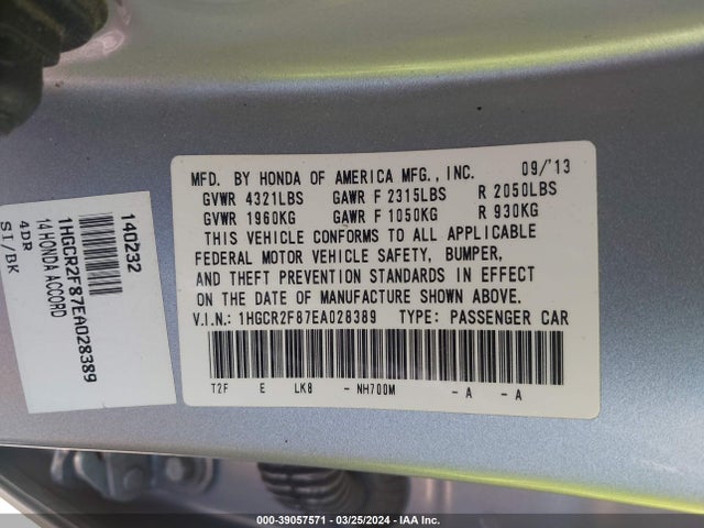 Honda Accord Ex-l 2014 1HGCR2F87EA028389 Image 9