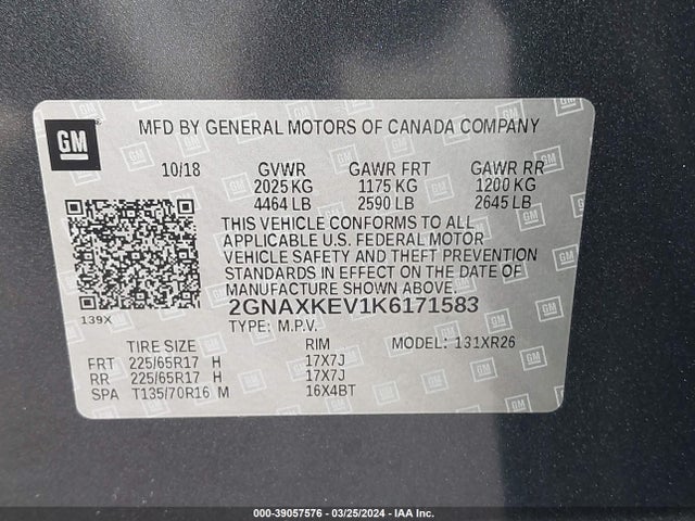 Chevrolet EQUINOX LT 2019 2GNAXKEV1K6171583 Image 9