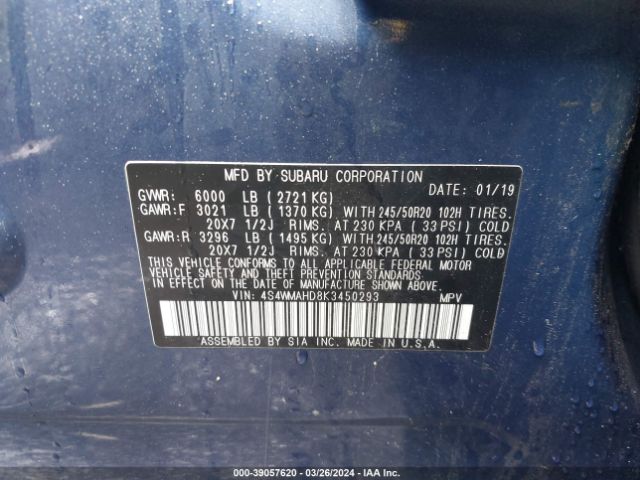 4S4WMAHD8K3450293 Subaru Ascent Premium