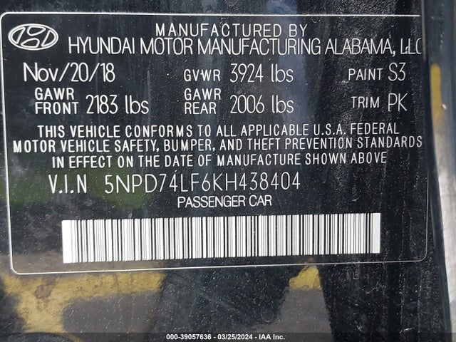 Hyundai ELANTRA SE 2019 5NPD74LF6KH438404 Image 9