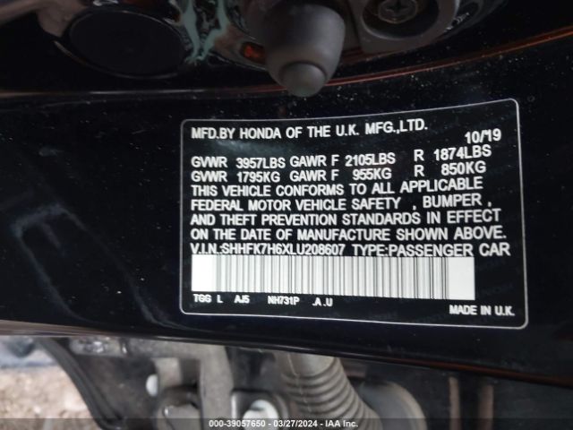 SHHFK7H6XLU208607 Honda CIVIC EX