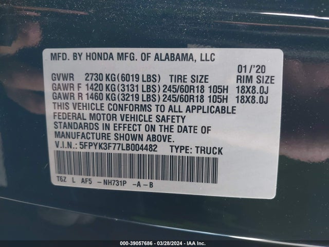 Honda Ridgeline Rtl-e 2020 5FPYK3F77LB004482 Image 9