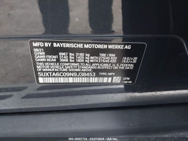 5UXTA6C09N9J38453 BMW X5 Phev Xdrive45e