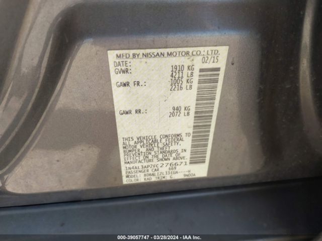 1N4AL3AP2FC276671 Nissan Altima 2.5 Sv