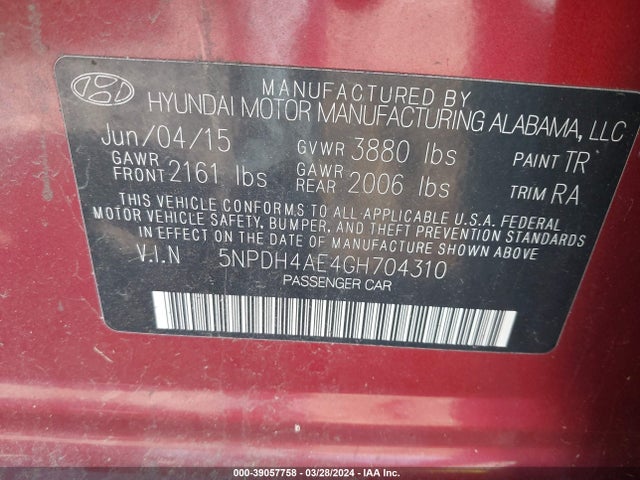 Hyundai ELANTRA SE 2016 5NPDH4AE4GH704310 Image 9