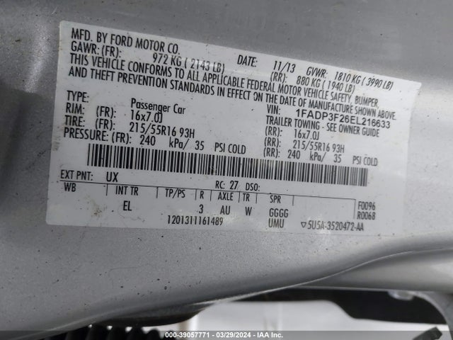 Ford FOCUS SE 2014 1FADP3F26EL216633 Image 9