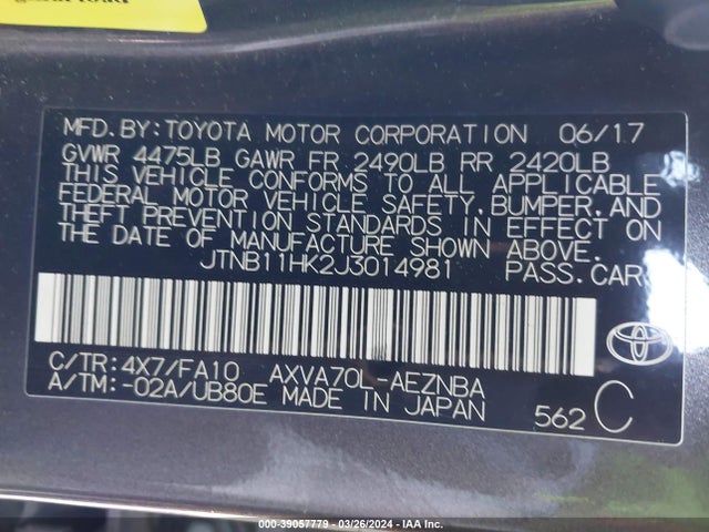 Toyota CAMRY LE 2018 JTNB11HK2J3014981 Image 9