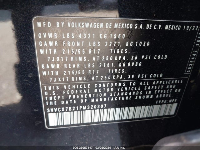3VVCX7B21PM320307 Volkswagen Taos 1.5t S