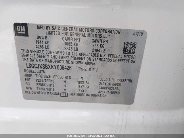 Chevrolet TRAX LS 2019 LSGCJKSBXKY008426 Image 9