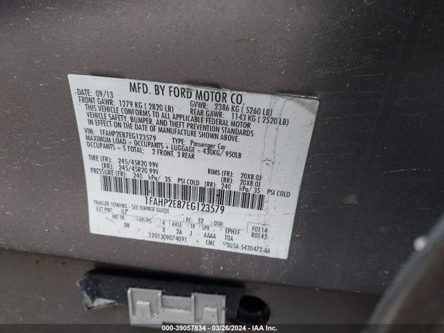 Ford TAURUS SEL 2014 1FAHP2E87EG123579 Image 9