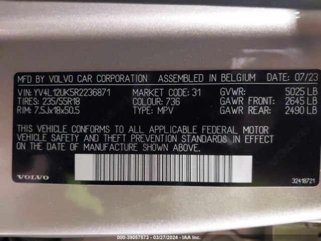 YV4L12UK5R2236871 Volvo XC40 CORE