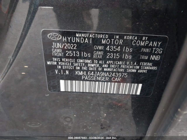 Hyundai SONATA SEL 2022 KMHL64JA9NA243975 Image 9