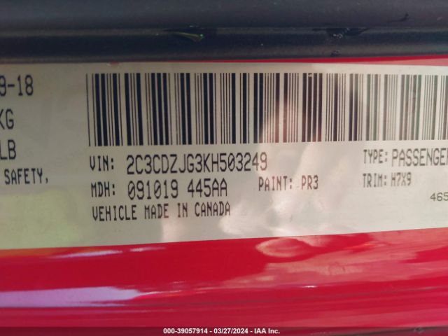 2C3CDZJG3KH503249 Dodge Challenger Gt