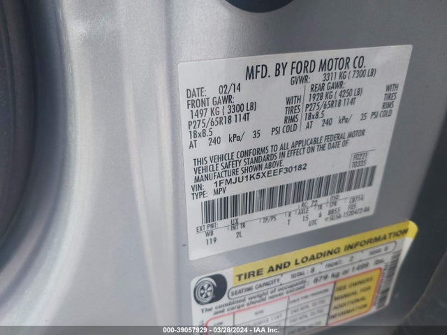 Ford Expedition Limited 2014 1FMJU1K5XEEF30182 Image 9