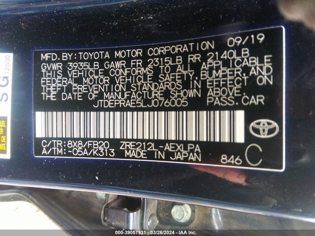 Toyota COROLLA LE 2020 JTDEPRAE5LJ076005 Image 9