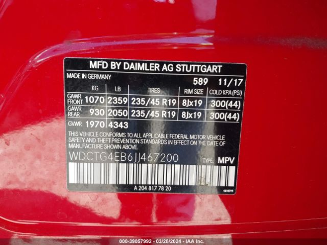 WDCTG4EB6JJ467200 Mercedes-Benz GLA 250