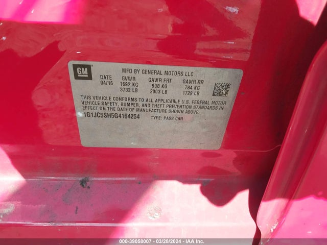 Chevrolet Sonic Lt Auto 2016 1G1JC5SH5G4164254 Image 9