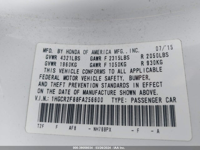 Honda Accord Ex-l 2015 1HGCR2F88FA256600 Image 9
