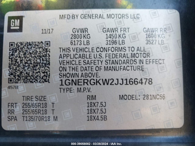 Chevrolet Traverse 1lt 2018 1GNERGKW2JJ166478 Image 9