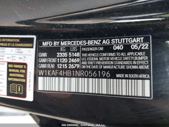 W1KAF4HB1NR056196 Mercedes-Benz C 300 4matic