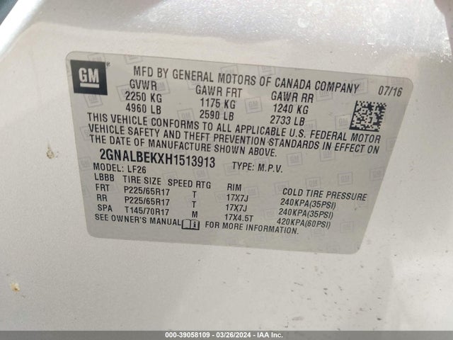 Chevrolet EQUINOX LS 2017 2GNALBEKXH1513913 Image 9