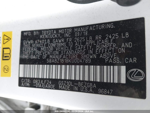 58ABZ1B18KU004789 Lexus Es 350 F Sport