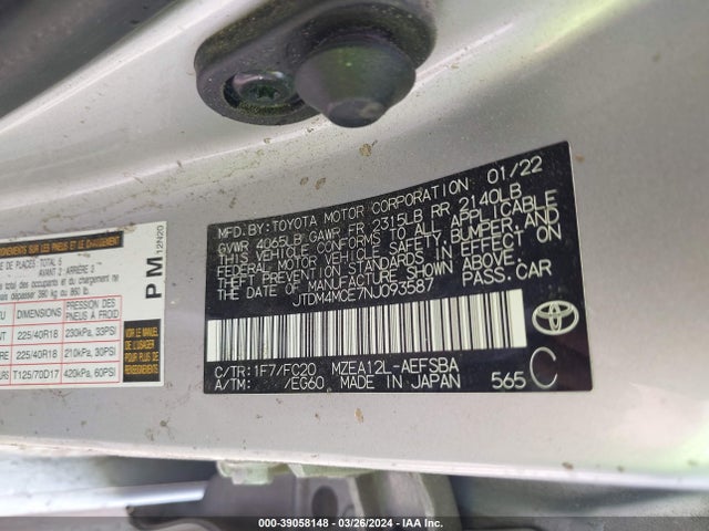 Toyota Corolla Se 6mt 2022 JTDM4MCE7NJ093587 Image 9