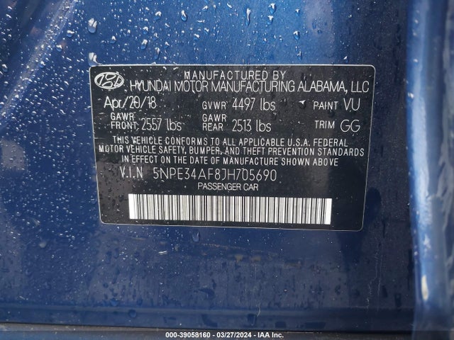 Hyundai Sonata Limited 2018 5NPE34AF8JH705690 Image 9