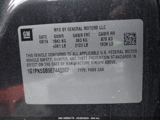 Chevrolet CRUZE LT 2014 1G1PK5SB9E7443307 Image 9