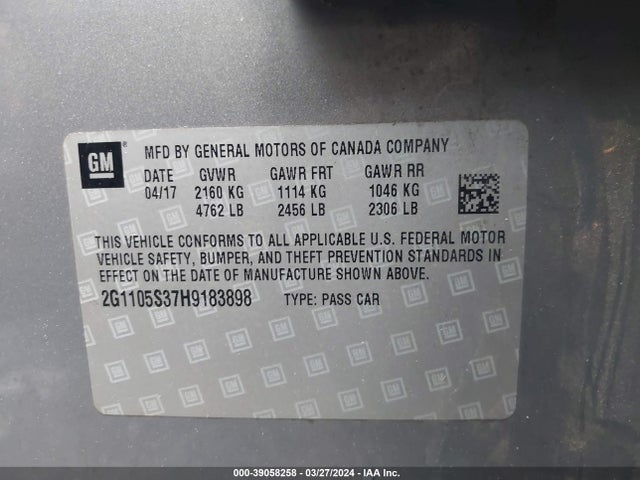 Chevrolet IMPALA 1LT 2017 2G1105S37H9183898 Image 9