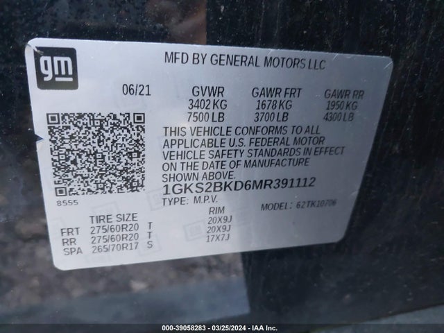 GMC Yukon 4wd Slt 2021 1GKS2BKD6MR391112 Image 9