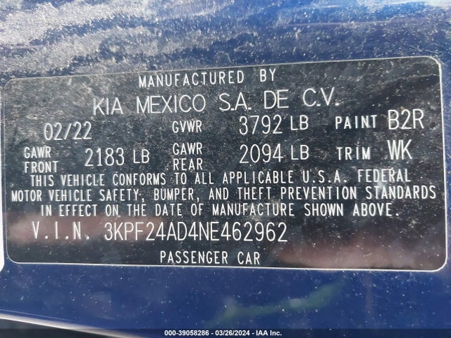 KIA Forte Lxs 2022 3KPF24AD4NE462962 Image 9