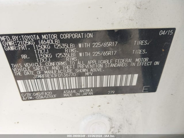 Toyota Rav4 Xle 2015 JTMRFREV3FD136770 Image 9
