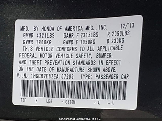 Honda Accord Ex-l 2014 1HGCR2F82EA107209 Image 9
