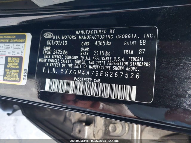 KIA Optima Lx 2014 5XXGM4A76EG267526 Image 9