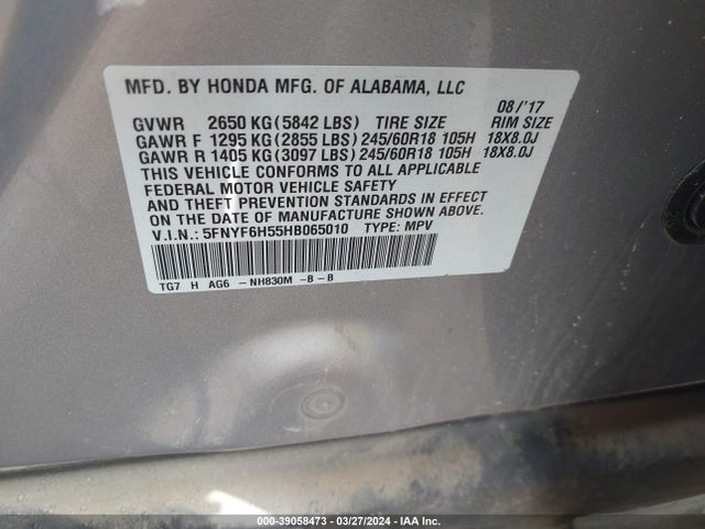 Honda Pilot Ex-l 2017 5FNYF6H55HB065010 Image 9
