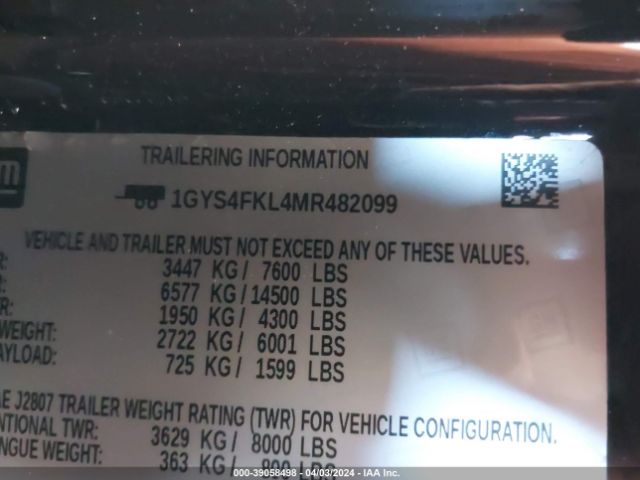 1GYS4FKL4MR482099 Cadillac Escalade 4wd Sport