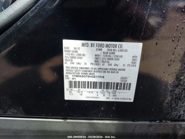 Ford EXPLORER SPORT 2017 1FM5K8GT0HGE17518 Image 9