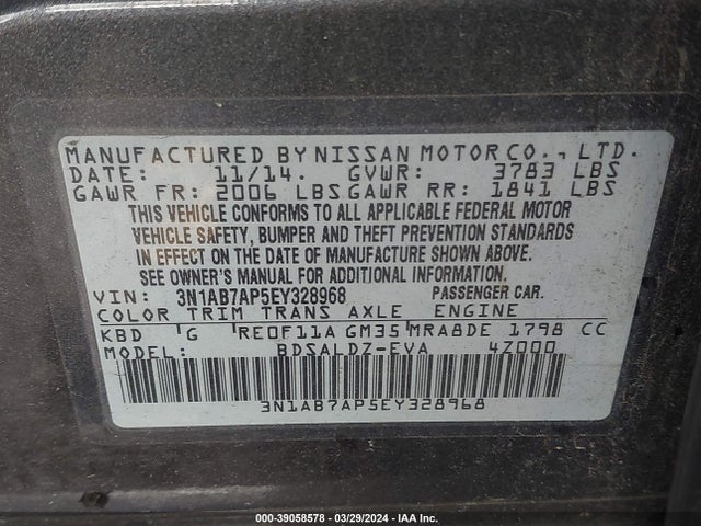 Nissan SENTRA SV 2014 3N1AB7AP5EY328968 Image 9