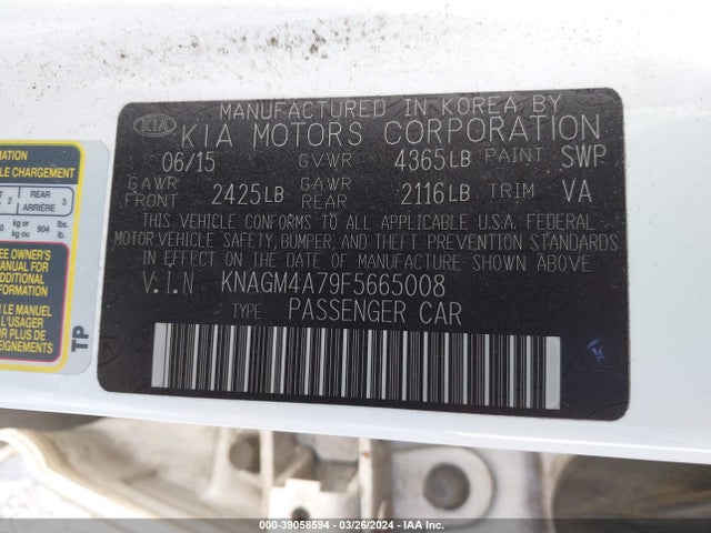 KIA Optima Lx 2015 KNAGM4A79F5665008 Image 9