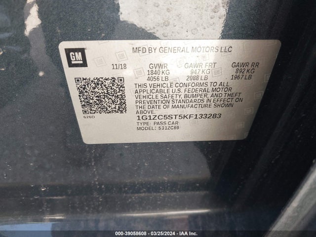 Chevrolet Malibu 1fl 2019 1G1ZC5ST5KF133283 Image 9