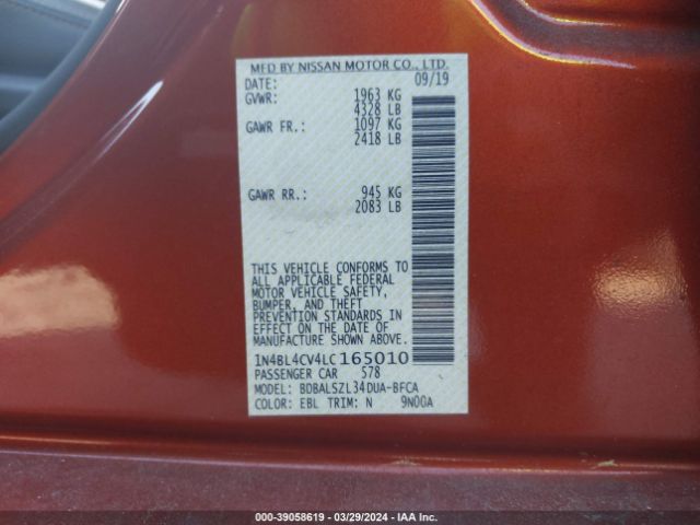1N4BL4CV4LC165010 Nissan ALTIMA SR