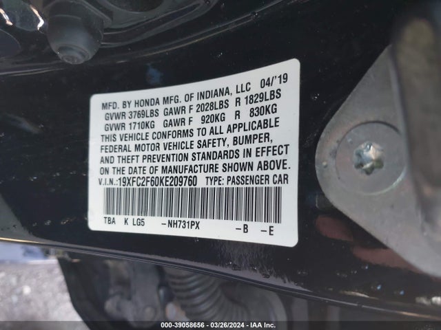 Honda Civic Lx 2019 19XFC2F60KE209760 Image 9