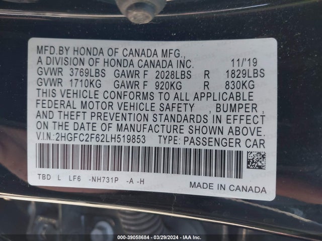 Honda Civic Lx 2020 2HGFC2F62LH519853 Image 9