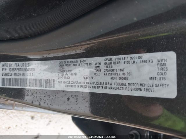 1C6SRFBT0LN343835 RAM 1500 Big Horn Quad Cab 4x4 6'4 Box